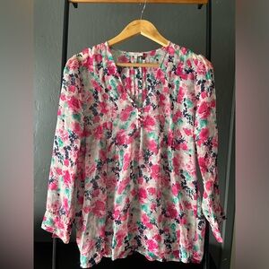 Joie 100% silk long sleeve blouse with pink floral pattern